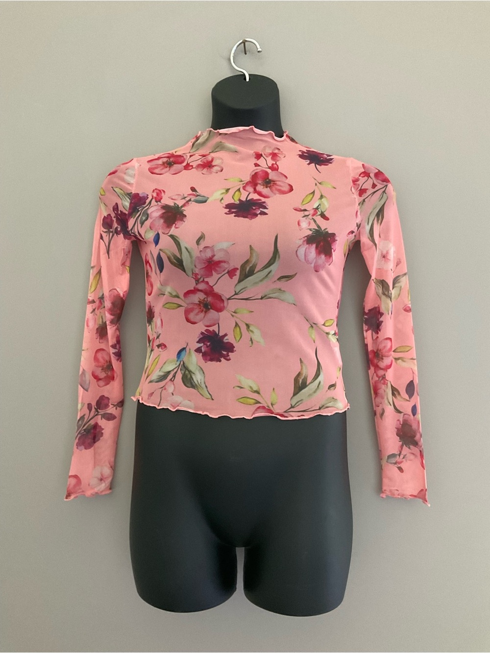 Pink Floral Mesh Top